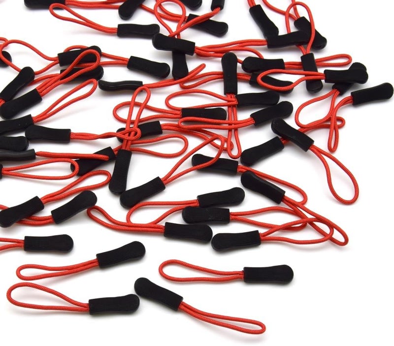Ruidee 50 Pieces Zipper Pulls Zipper Tabs Zipper Pull Cord Extender Replacement Zipper Pulls for Backpacks, Jackets, Luggage, Purses, Handbags（Red Black） - Image 5